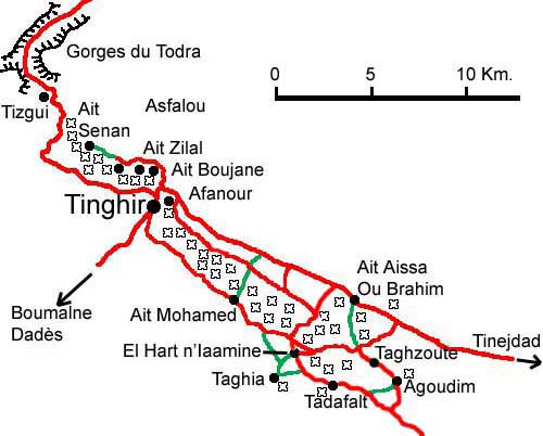 Carte de la vall&eacute;e du Todra, sud du Maroc.